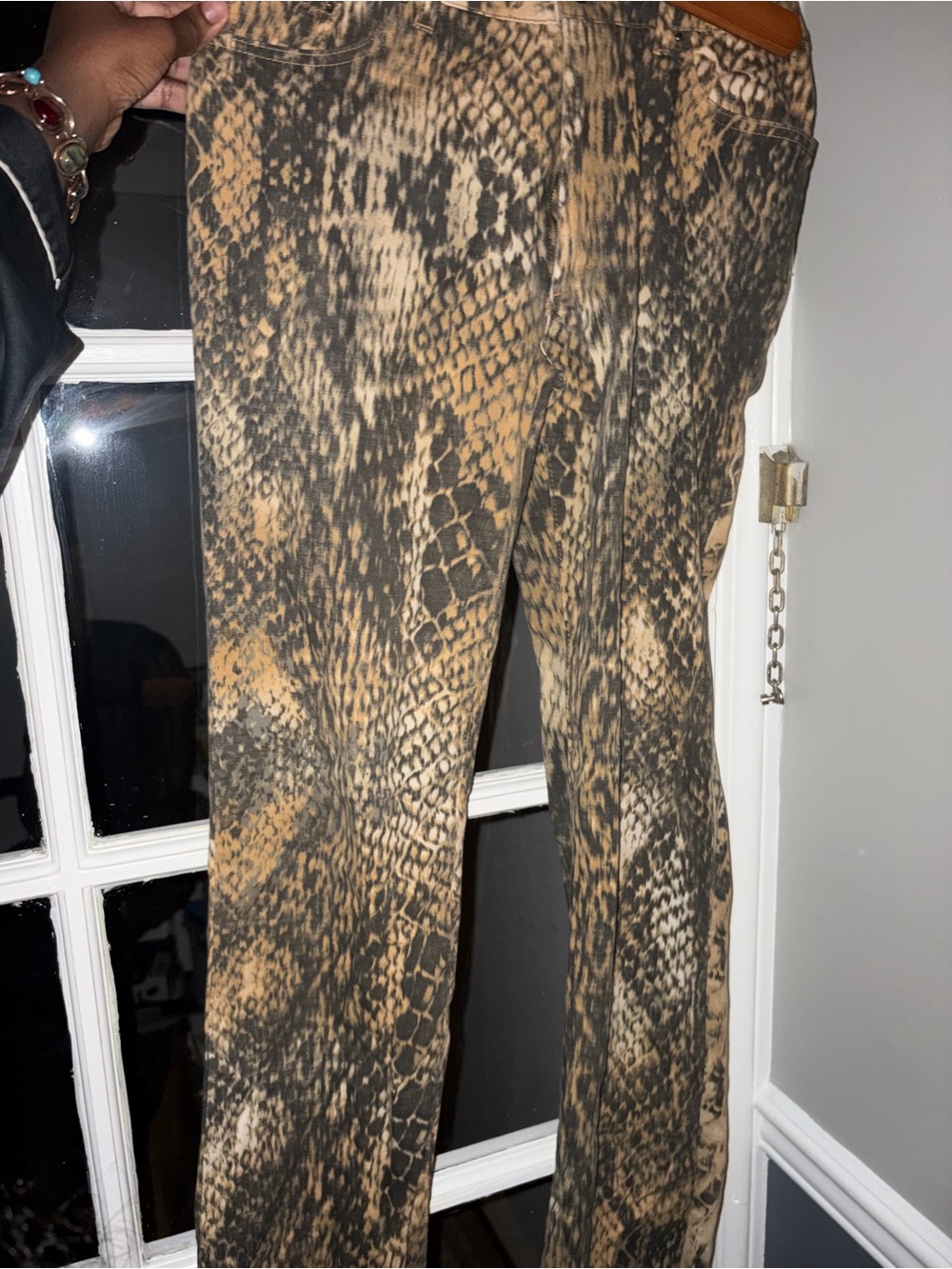 Roberto Cavalli Snake Print Wide Leg Pants in Brown & Black